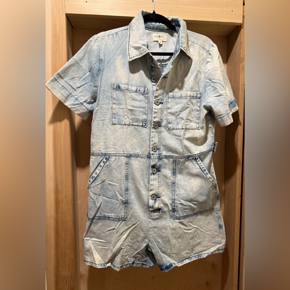 Umgee Light Wash Denim Romper Jumpsuit